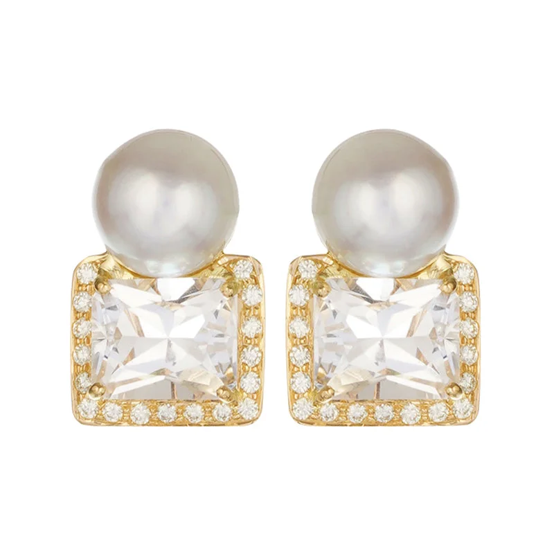 creative earrings for women -Earrings - Crystal, Diamonds and South Sea Pearl