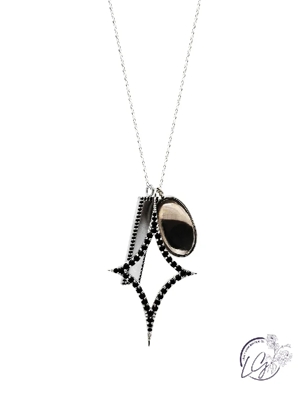 pearl necklaces for women -Delicate Black Pave Long Necklace