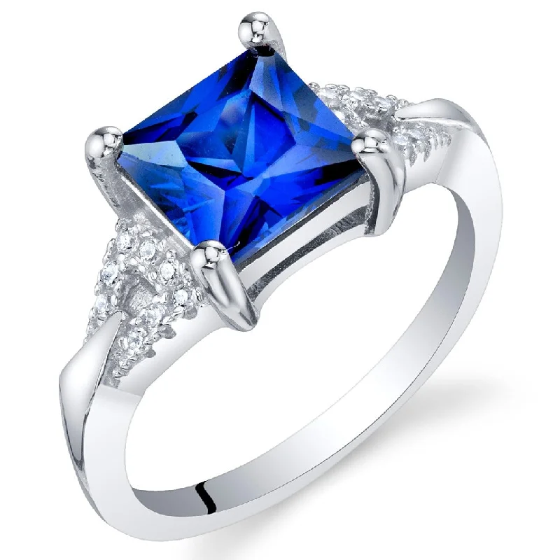 diamond cluster rings for women -Sterling Silver 2 ct Created Sapphire Birthstone Ring