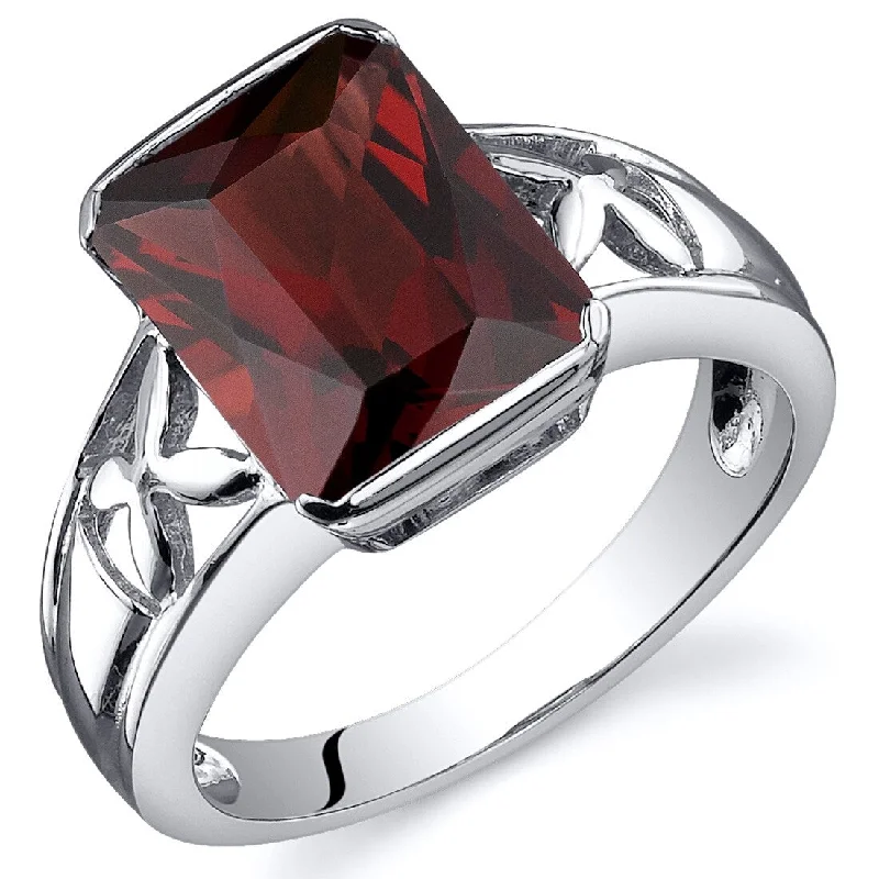 fashion gemstone rings for women -Sterling Silver 4 ct Garnet Solitaire Ring