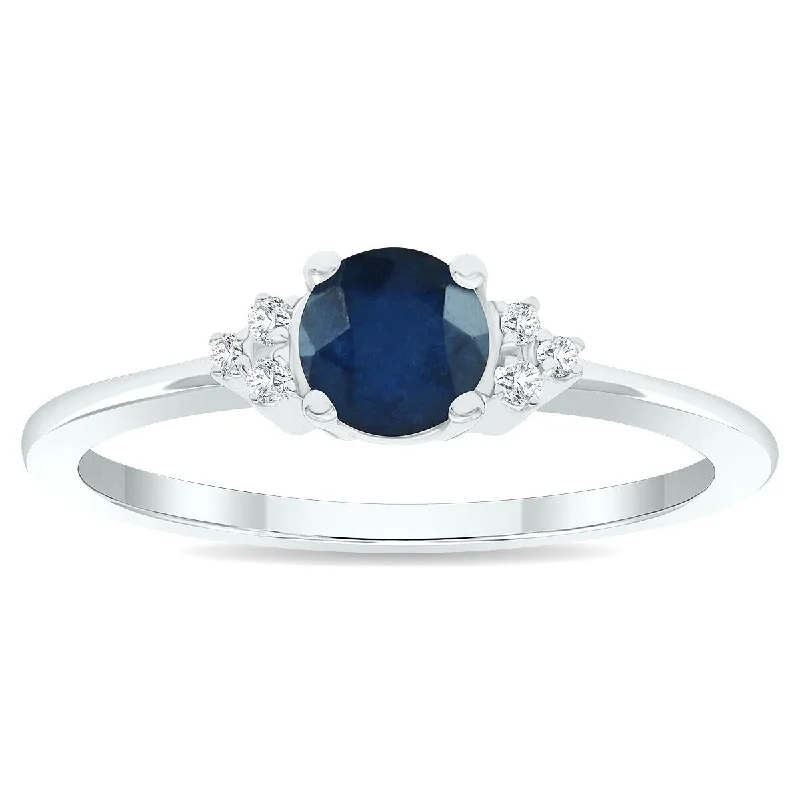 luxury diamond wedding rings -Women's Sapphire and Diamond Half Moon Ring in 10K White Gold