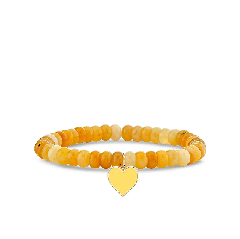 bridal bangles for women -Gold & Enamel Small Heart on Honey Jade