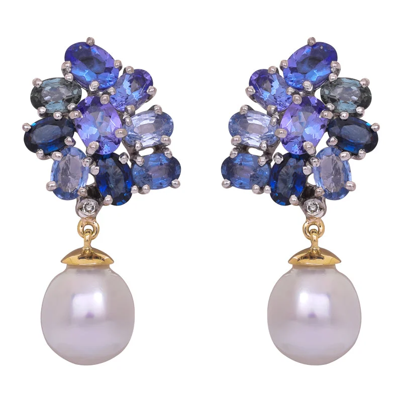 fancy earrings for women -Earrings- Blue Sapphire, Tanzanite, South Sea Pearl and Diamond