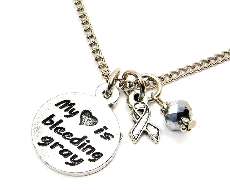 elegant chain necklaces for women -My Heart is Bleeding Gray with Awareness Ribbon Necklace