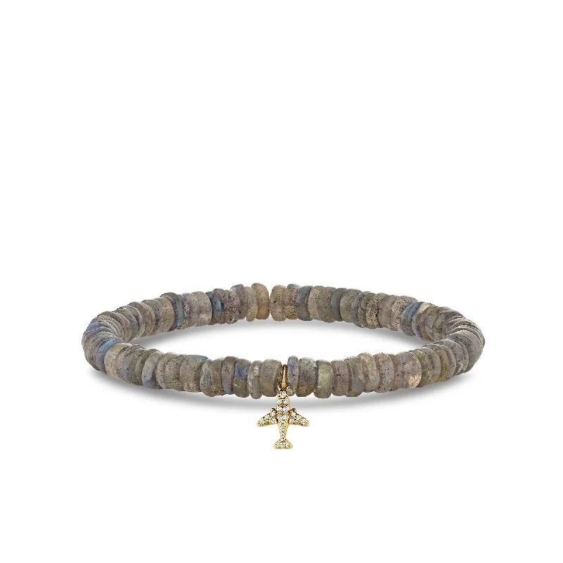 classic charm bracelets -Gold & Diamond Airplane On Labradorite Heishi