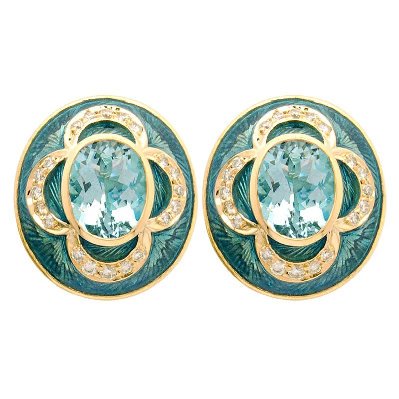 zirconia earrings for women -Earrings- Aquamarine And Diamond (Enamel)