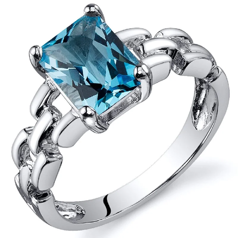 large statement rings -Sterling Silver 1.75 ct Swiss Blue Topaz Solitaire Ring