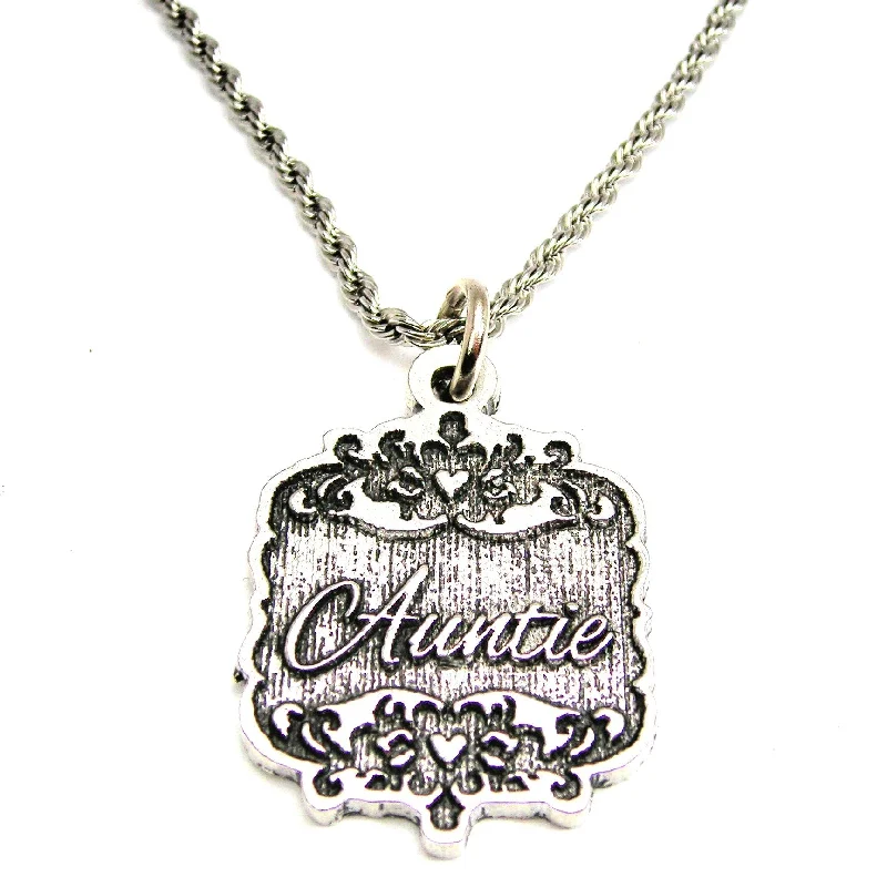 silver bar necklaces for women -Auntie Victorian Scroll Single Charm Necklace