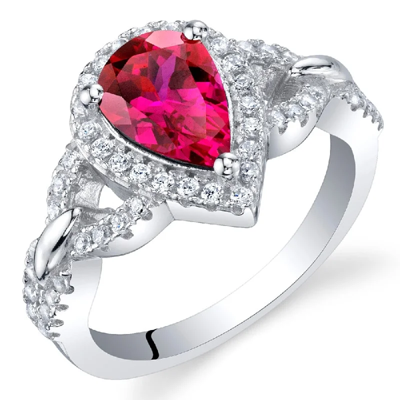 pearl rings for women -Sterling Silver 1.75 ct Created Ruby Halo Ring