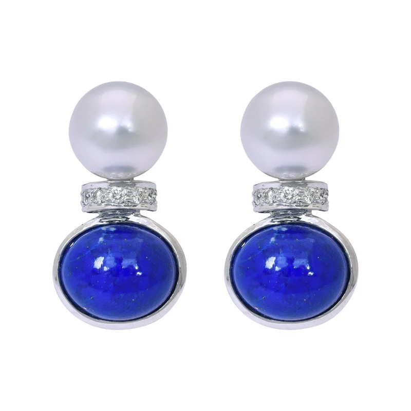 colorful earrings for women -Earrings- Lapis Lazuli, South Sea Pearl and Diamond