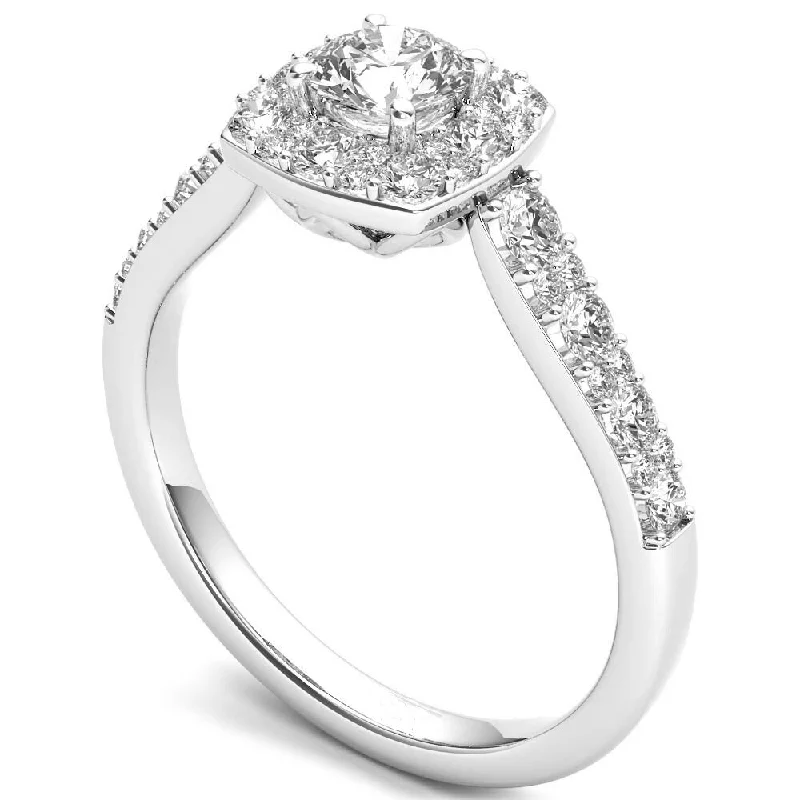 luxury rings for women -De Couer 14k White Gold 1 ct TDW Diamond Halo Ring