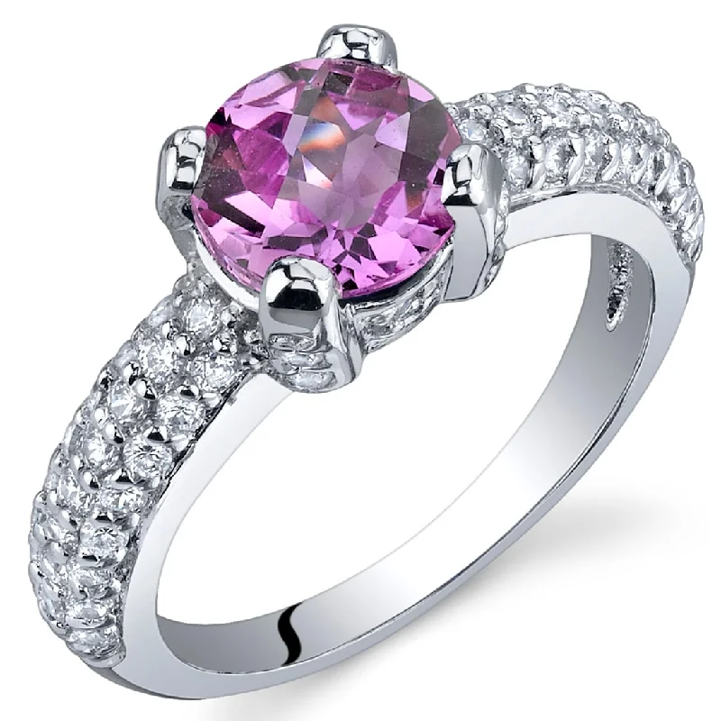 adjustable gold rings for women -Sterling Silver 1.75 ct Created Pink Sapphire Cocktail Ring