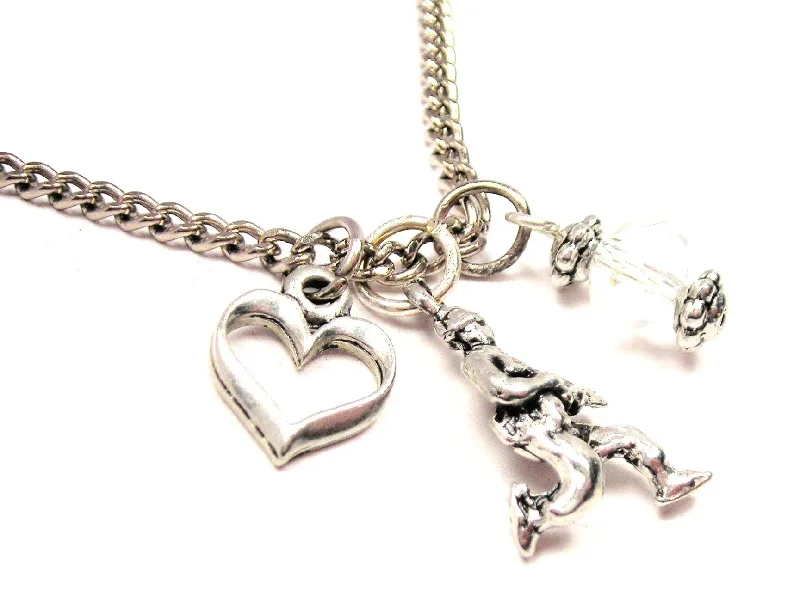 silver bar necklaces for women -Running Soldier Necklace with Small Heart