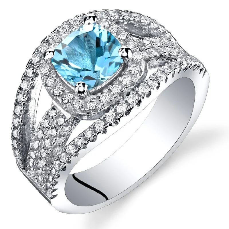 anniversary gemstone rings -Sterling Silver 1 ct Swiss Blue Topaz Birthstone Ring