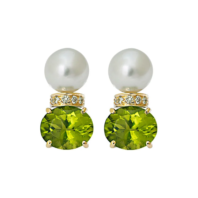 gold dangle earrings -Earrings- Peridot, South Sea Pearl and Diamond