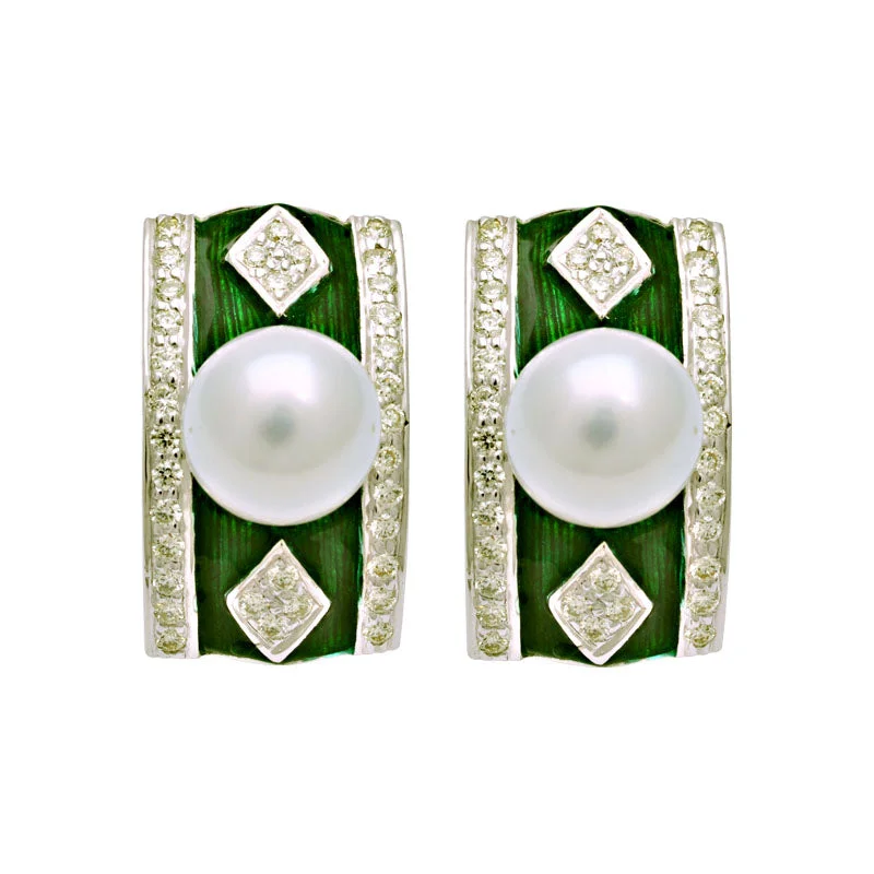 pearl earrings for women -Earrings-South Sea Pearl and Diamond (Enamel)