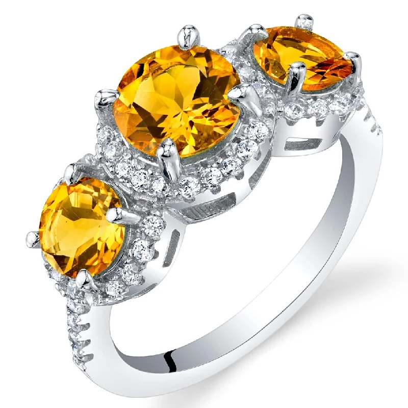 personalized rings for women -Sterling Silver 2 ct Citrine Halo Ring