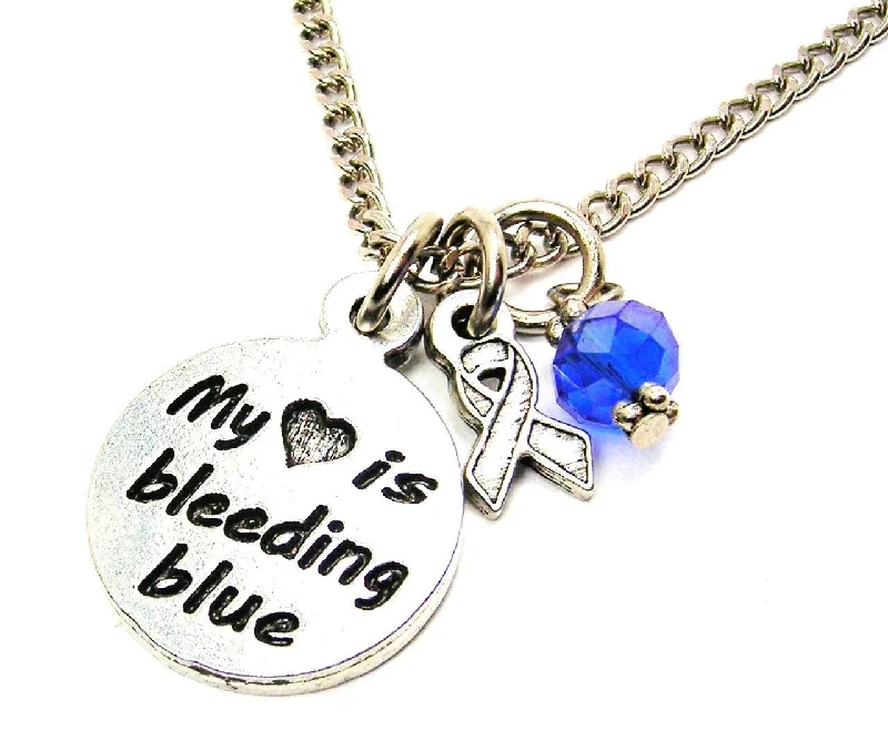 gold bar necklaces for women -My Heart is Bleeding Blue with Awareness Ribbon Necklace