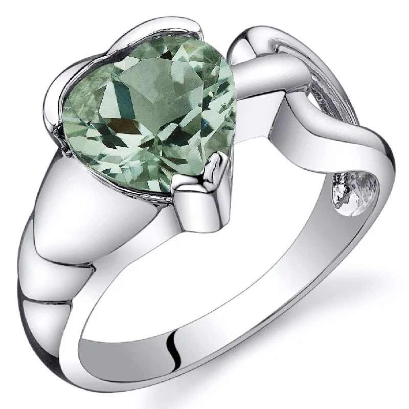 gemstone rings for women -Sterling Silver 1.5 ct Green Amethyst Solitaire Ring