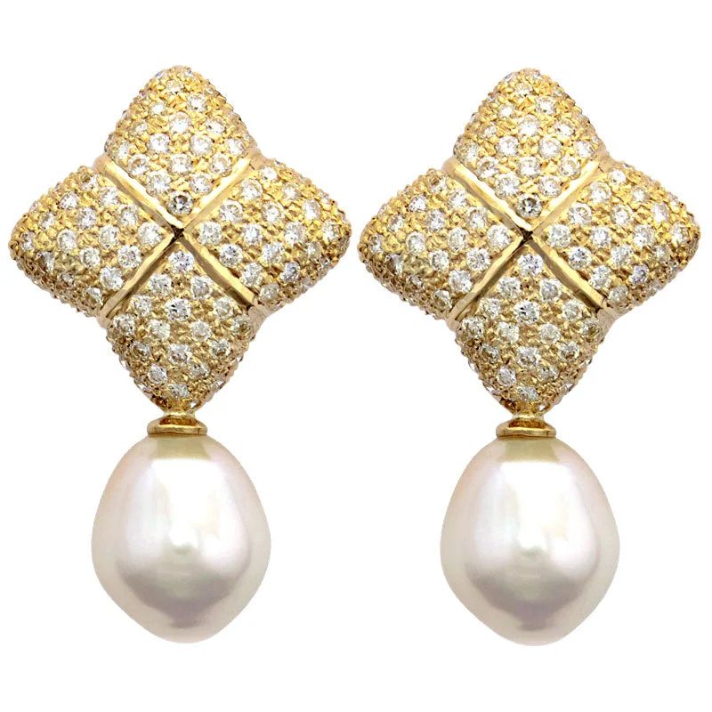 simple gold earrings for women -Earrings-Pearl and Diamond