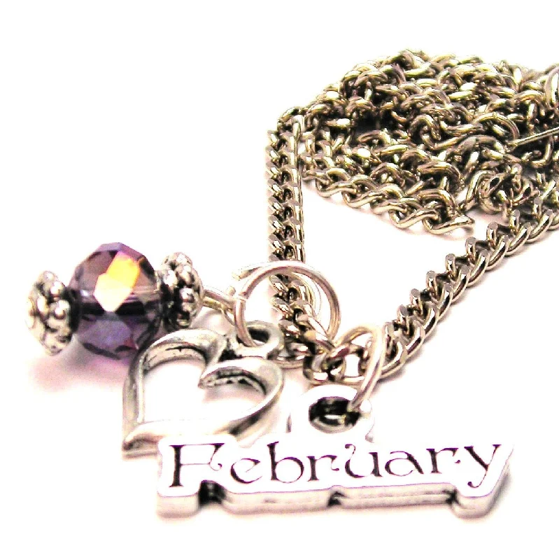 fashion choker necklaces -February Outlined Necklace with Small Heart