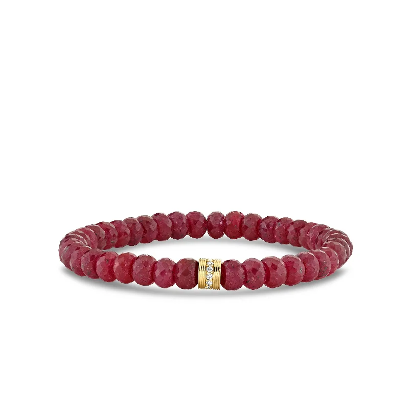 luxury tennis bracelets -Gold & Diamond 6mm Fluted Pave Rondelle on Ruby Corundum