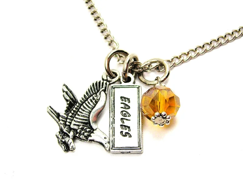 gemstone drop necklaces -Eagle With Eagles Tab Necklace With Crystal Accent