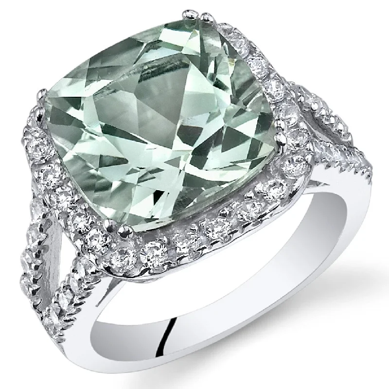 unique gemstone rings -Sterling Silver 4.75 ct Green Amethyst Halo Ring