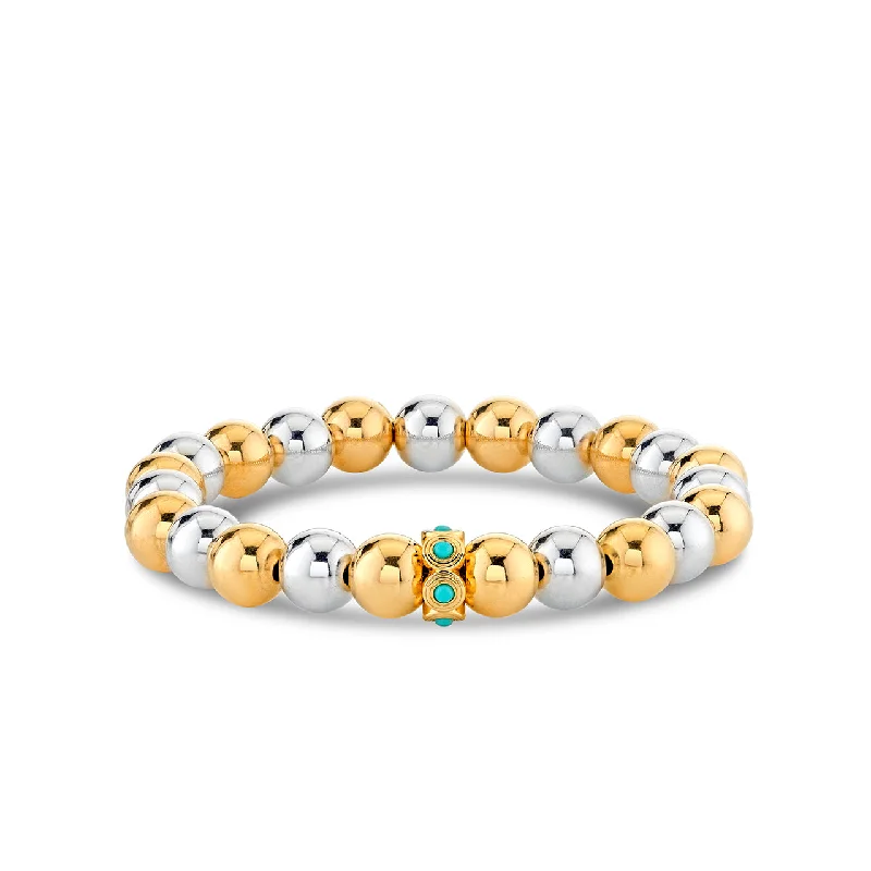 adjustable leather bangles -Gold & Turquoise Fluted Rondelle on Two-Tone Gold Beads