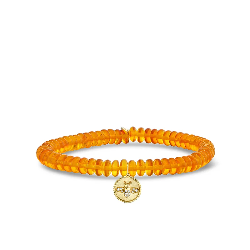 beaded bracelets for women -Gold & Diamond Tiny Bee Coin on Amber