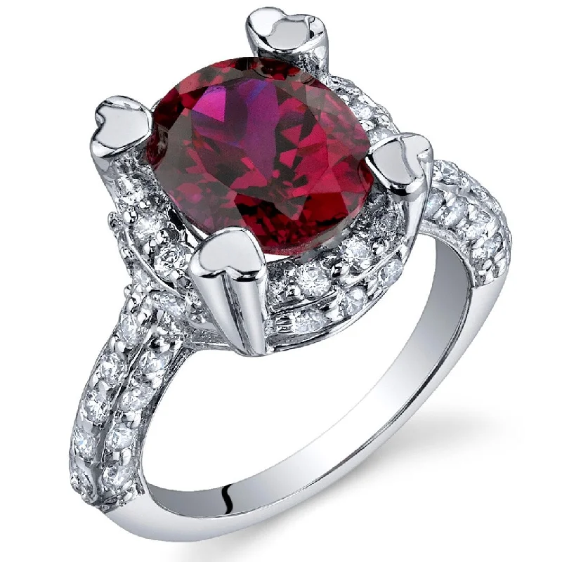 engraved rings for women -Sterling Silver 3.5 ct Created Ruby Birthstone Ring