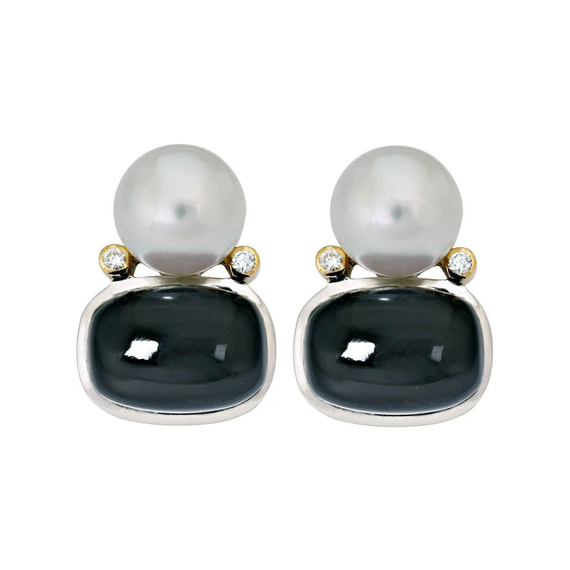 unique earrings for women -Earrings- Black Onyx, South Sea Pearl and Diamond