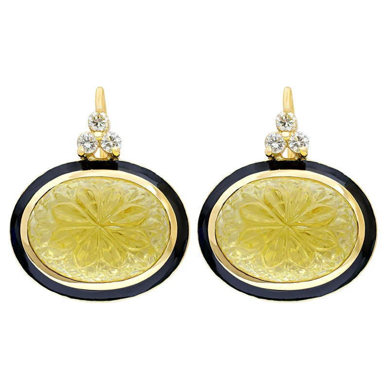 sparkling earrings for women -Earrings-Lemon Quartz and Diamond (Enamel)