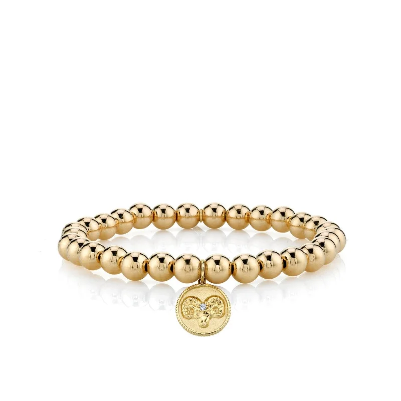 romantic bracelets for her -Gold & Diamond Aries Zodiac Medallion on 14k Yellow Gold