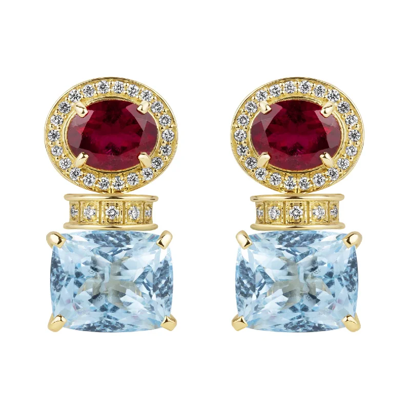 sparkling earrings for women -Earrings - Rubellite, Blue Topaz And Diamond