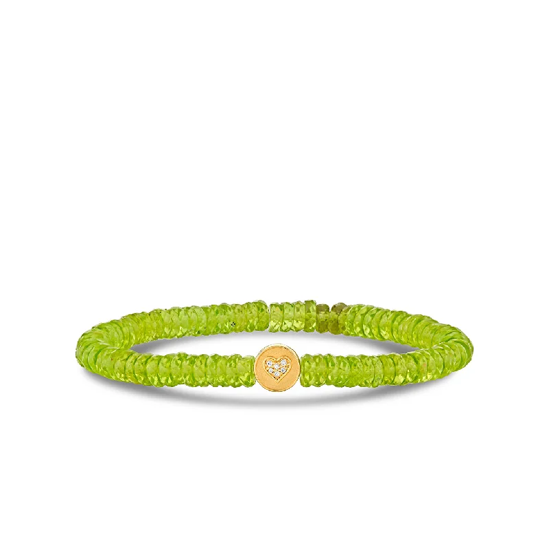 engraved bracelets for women -Gold & Diamond Peace & Love Bead on Peridot