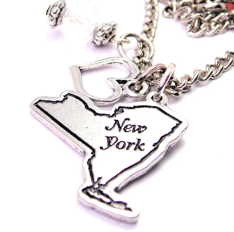 men's style necklaces for women -New York State Necklace with Small Heart