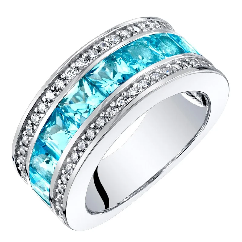 personalized rings for women -Sterling Silver 2.25 ct Swiss Blue Topaz Birthstone Ring