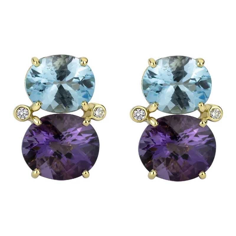 elegant gold earrings for women -Earrings - Blue Topaz, Amethyst And Diamond