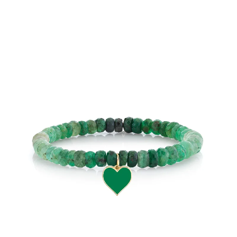 romantic bangles for women -Gold & Enamel Heart on Shaded Emerald