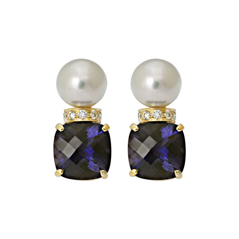 chic gold earrings for women -Earrings- Iolite, South Sea Pearl and Diamond