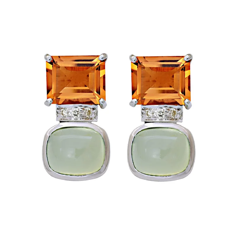 creative earrings for women -Earrings- Prehnite, Citrine And Diamond