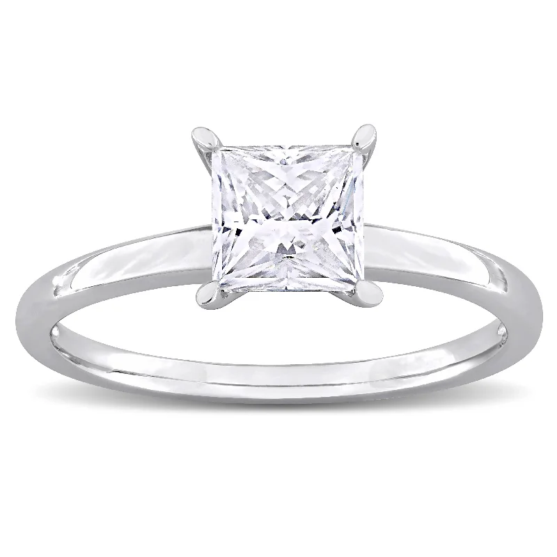 modern wedding rings for women -Miadora 7/8ct DEW Square-cut Created Moissanite Solitaire Ring in Sterling Silver