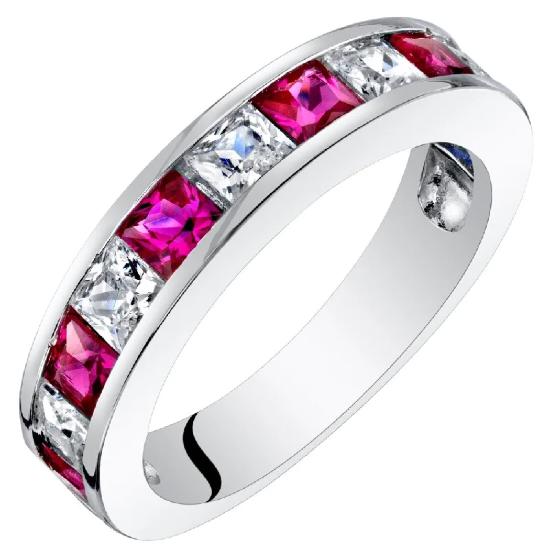 sapphire rings for women -Sterling Silver 1 ct Created Ruby Birthstone Ring