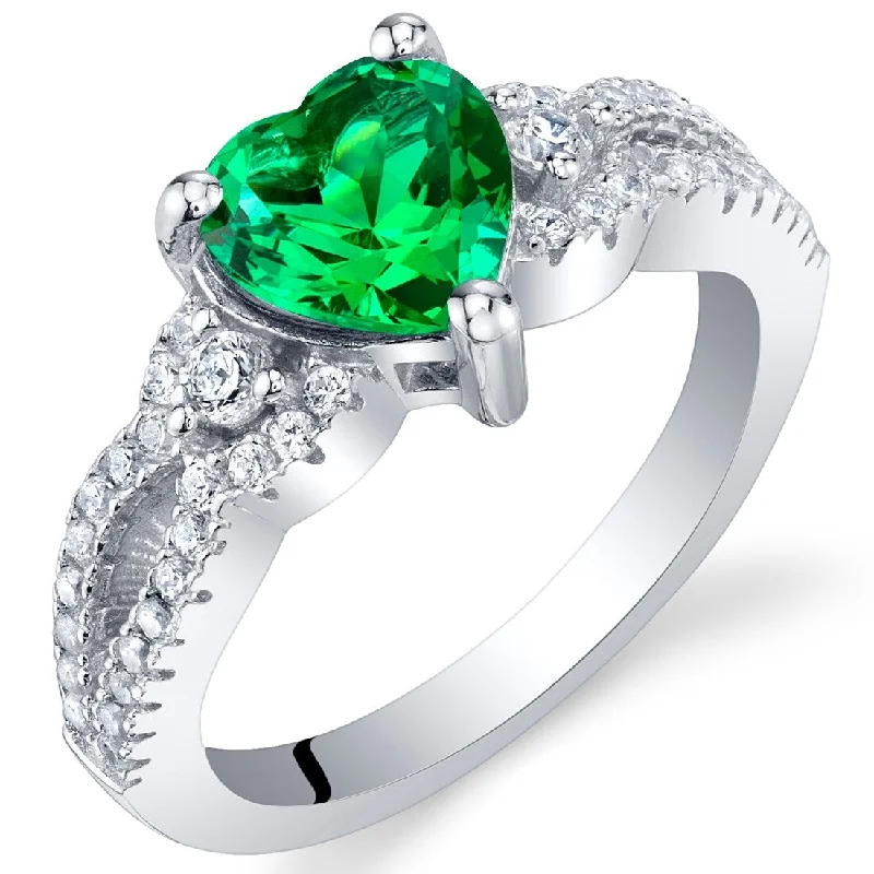 wedding rings for women -Sterling Silver 1.25 ct Created Emerald Birthstone Ring