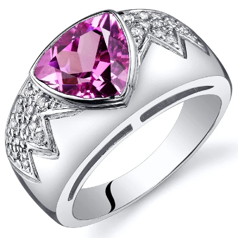 statement wedding rings for women -Sterling Silver 2.5 ct Created Pink Sapphire Birthstone Ring