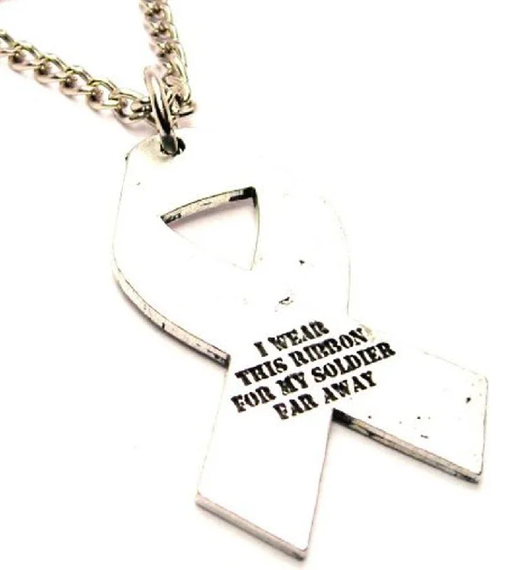 delicate necklaces for women -I Wear This Ribbon For My Soldier Far Away Single Charm Necklace