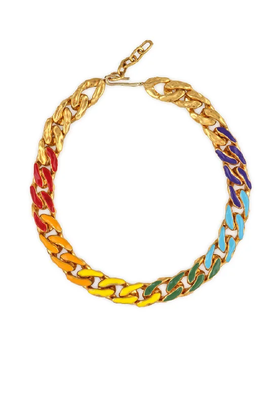 bridal pearl necklaces for women -STATEMENT WAVE CHAIN NECKLACE WITH RAINBOW ENAMEL