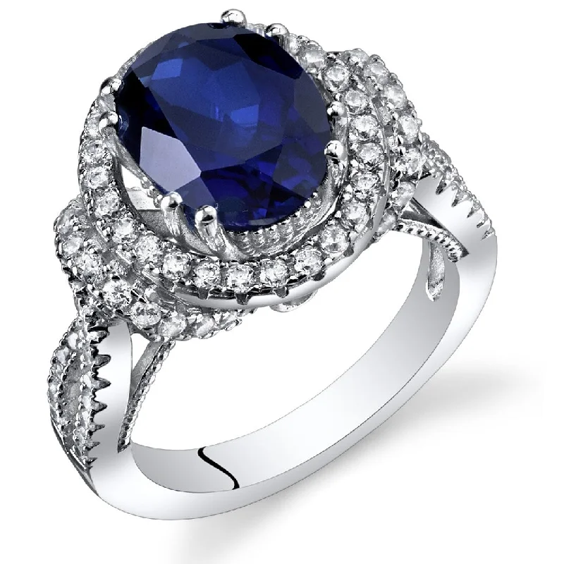 anniversary rings with diamonds -Sterling Silver 3.75 ct Created Sapphire Birthstone Ring