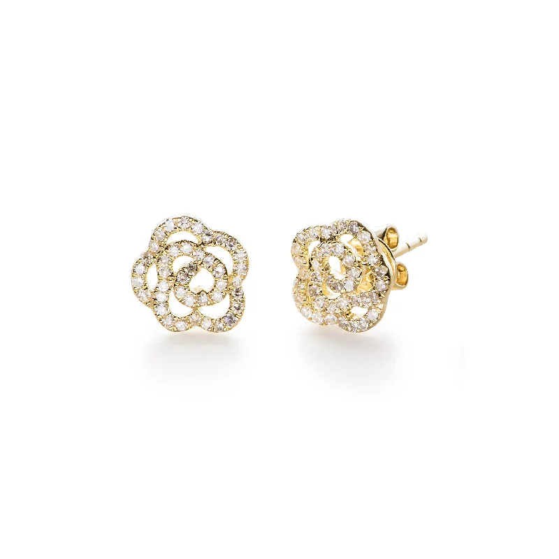 cluster earrings for women -Diamond Rose Stud Earring